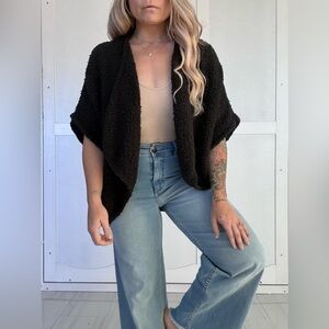 Anthropologie Black Cotton Textured Cardigan